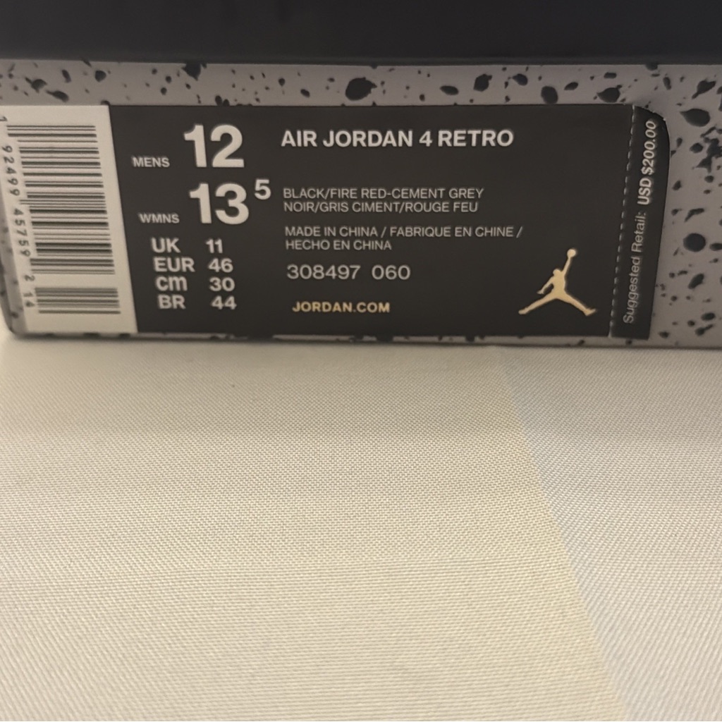 Jordan 4 Bred 2019 Size